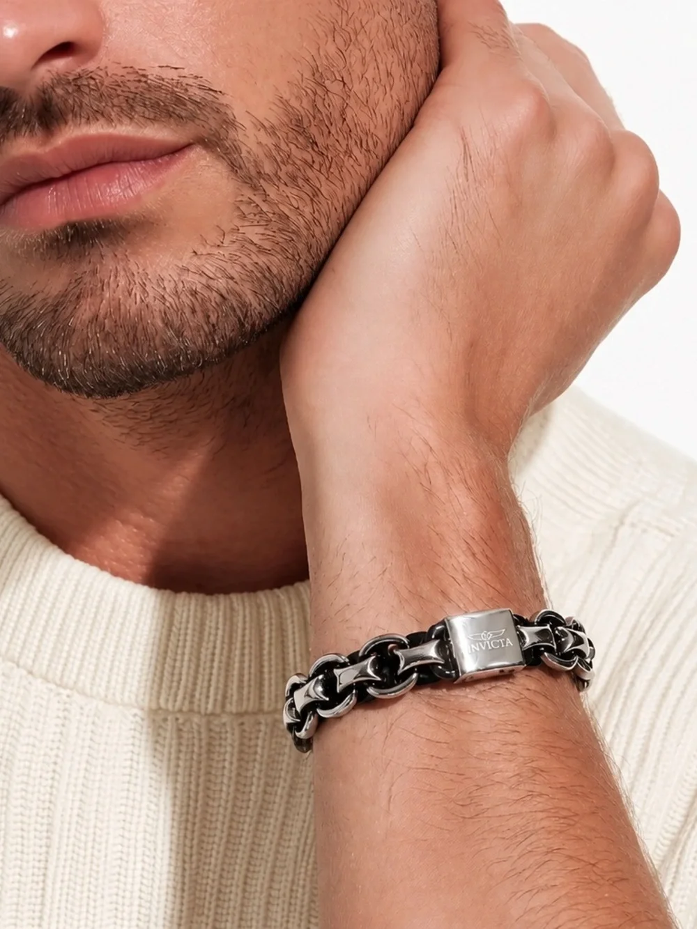 Invicta Elements Stainless Steel Men's Bracelet - Black and Silver